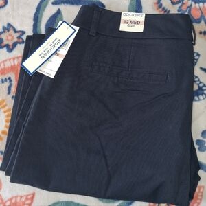 Dockers Ideal Fit Flat Front Chino Pants Navy Blue Womens 12 Medium